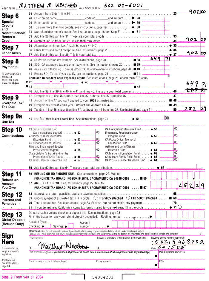 mw my 2004 federal and state tax returns ca form 540