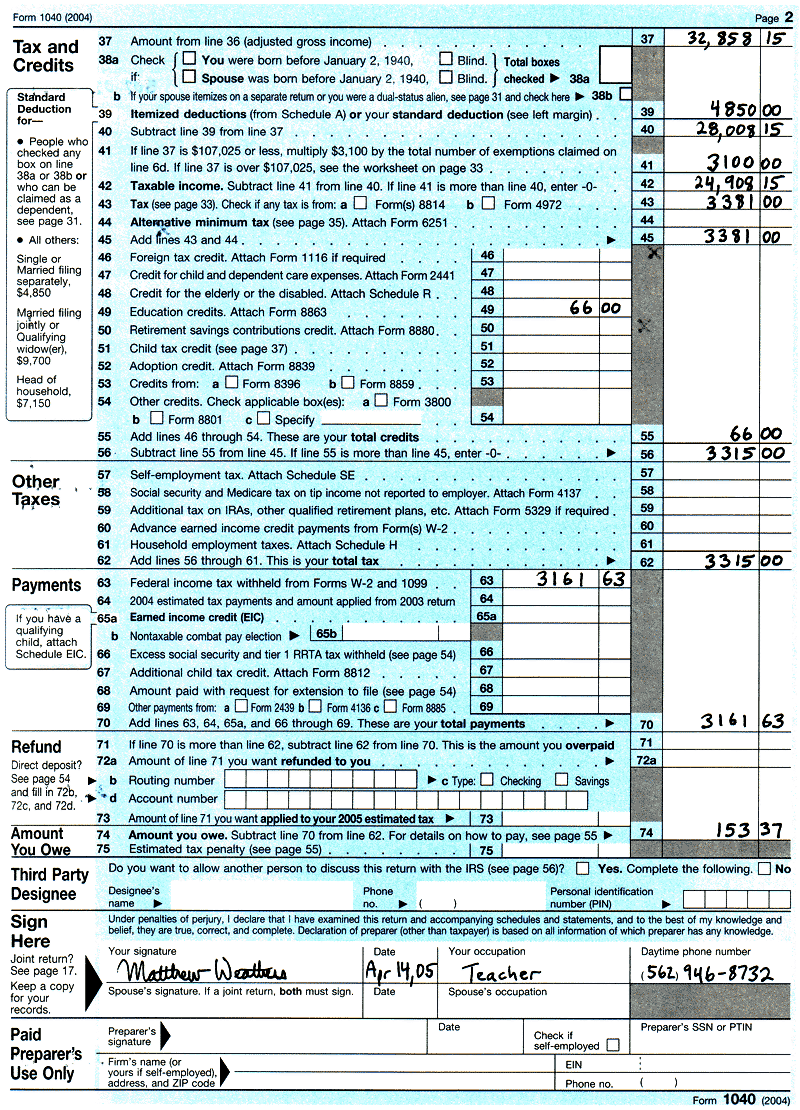 mw my 2004 federal and state tax returns federal tax return form 1040
